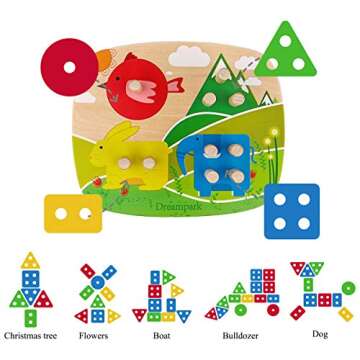 Dreampark Montessori Educational Toddler Toys: Montessori Toys for 1 2 3 Years Old Boys Girls Birthday Gifts, Toddlers Toys Ages 1-2 Wooden Stack and Sort Geometric Board Blocks Toys for Kids Baby