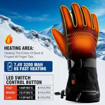 ABXMAS Rechargeable Heated Gloves for Men Women,7.4V 3200 mAh Electric Battery Heated Ski Gloves 3 Heating Level,Waterproof Touchscreen Heating Gloves for Outdoor Work Arthritis Motorcycle Cycling