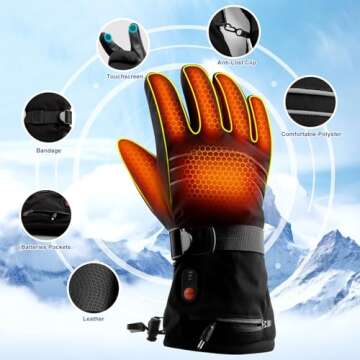 ABXMAS Rechargeable Heated Gloves for Men Women,7.4V 3200 mAh Electric Battery Heated Ski Gloves 3 Heating Level,Waterproof Touchscreen Heating Gloves for Outdoor Work Arthritis Motorcycle Cycling