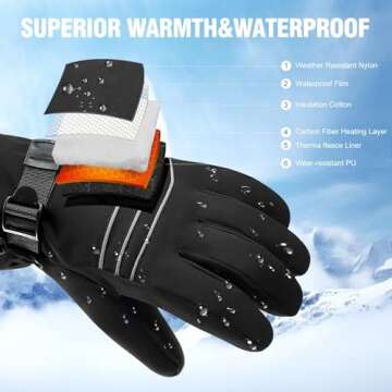 ABXMAS Rechargeable Heated Gloves for Men Women,7.4V 3200 mAh Electric Battery Heated Ski Gloves 3 Heating Level,Waterproof Touchscreen Heating Gloves for Outdoor Work Arthritis Motorcycle Cycling