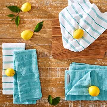 KitchenAid Albany Aqua/White Kitchen Towel 4-Pack Set, 16x26 Inches