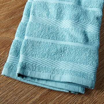 KitchenAid Albany Towel Set in Aqua/White, 4-Pack