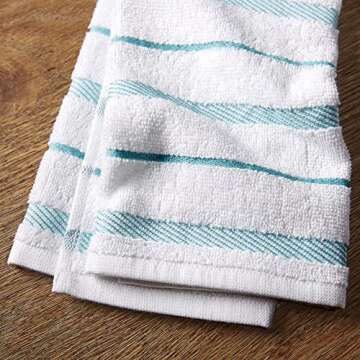 KitchenAid Albany Towel Set in Aqua/White, 4-Pack