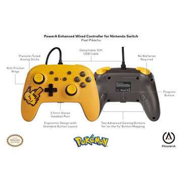 PowerA Pokemon Enhanced Wired Controller for Nintendo Switch - Pixel Pikachu, Gamepad, Wired Video Game Controller, Gaming Controller - Nintendo Switch