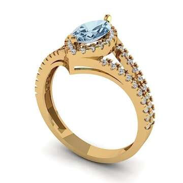 Clara Pucci 1.20ct Marquise Cut Solitaire Halo Natural Light Aquamarine Designer Anniversary Bridal Engagement Ring 14k Yellow Gold 5.5