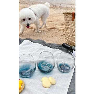 Christmas Gifts for Mom from Daughter, Sea Turtle Gifts for Women, Etched Sea Turtles Family Handmade Engraved Crackle Turquoise Beach Wine Glass 18 Ounces