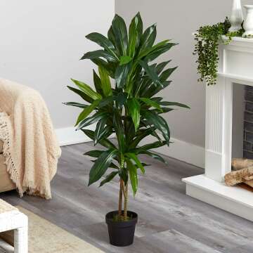 Nearly Natural Real Touch Leaves Artificial Dracaena Plant, 4ft, Green