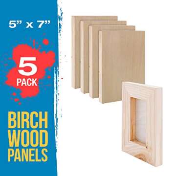 U.S. Art Supply 5" x 7" Birch Wood Paint Pouring Panel Boards, Studio 3/4" Deep Cradle (Pack of 5) - Artist Wooden Wall Canvases - Painting Mixed-Media Craft, Acrylic, Oil, Watercolor, Encaustic