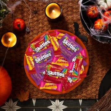 SKITTLES Original, SKITTLES Wild Berry & STARBURST Original and STARBURST FaveReds Nut Free Halloween Fun Size Chewy Candy Individually Wrapped Trick or Treat Variety Bag, 32.28 Oz Jumbo Pack