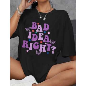 Concert Shirt Women Oversized Bad Idea Right Shirts Retro Country Music Shirt Oversized Music Lover Fans Tee Tops Black