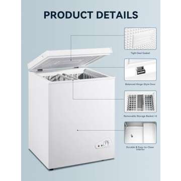 Compact Chest Freezer - 5.0 Cu Ft Energy Efficient