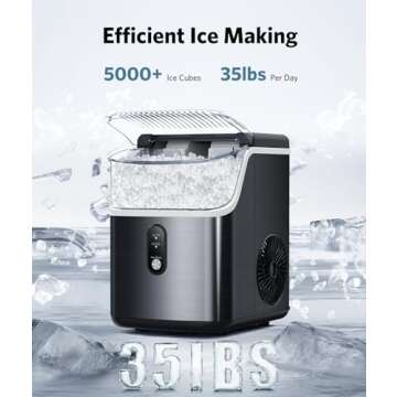 Kndko Nugget Ice Maker Countertop, Portable Crushed Pellet Ice Machine, Soft Pebble Ice Cubes in 6 Mins, 35Lbs/24H, Self Cleaning Sonic Ice Makers with One-Click Operation for Home Bar Camping RV