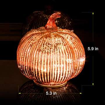 hvfun Rosegold Thanksgiving Decorative Artificial Pumpkins-Mercury Glass Light up Pumpkin with Timer- Table Centerpieces for Home Decor-Lamps for Festive Decoration