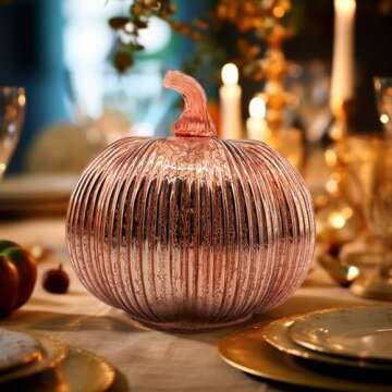 hvfun Rosegold Thanksgiving Decorative Artificial Pumpkins-Mercury Glass Light up Pumpkin with Timer- Table Centerpieces for Home Decor-Lamps for Festive Decoration