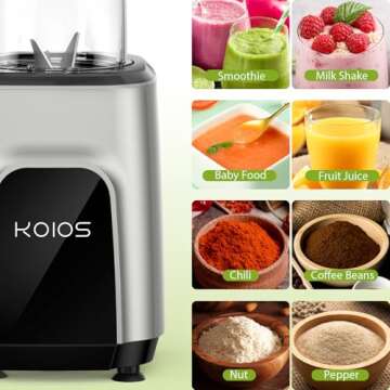 KOIOS 900W Countertop Blenders for Shakes and Smoothies, Protein Drinks Baby Food Nuts Spices, Grinder for Beans, 11 Pes Personal Blender with 2x18.6oz and 10oz Cups, Non-BPA