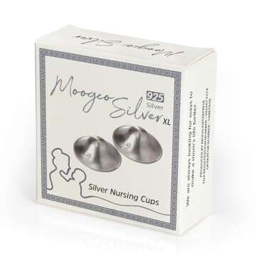 Moogco The Original Silver Nursing Cups - Nipple Shields for Nursing Newborn - Breastfeeding Essentials - Newborn Essentials Must Haves - Nipple Covers Breastfeeding - 925 Silver (X-Large)