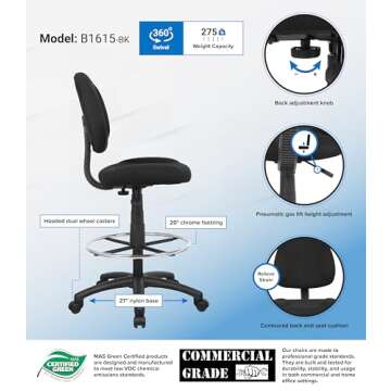 Boss Office Products Ergonomic Works Drafting Chair without Arms in Black