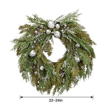 Cloris Art Christmas Wreaths for Front Door - Artificial 22 Inch Pine Glitter Outdoor Christmas Wreath for Door Thanksgiving Xmas Winter Holiday Home Wedding Party Window Wall Decor(Silver & Green)