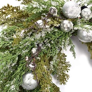 Cloris Art Christmas Wreaths for Front Door - Artificial 22 Inch Pine Glitter Outdoor Christmas Wreath for Door Thanksgiving Xmas Winter Holiday Home Wedding Party Window Wall Decor(Silver & Green)