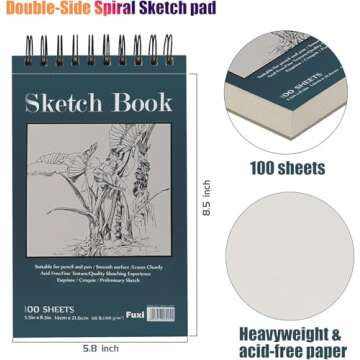 5.5" x 8.5" Sketchbook Set, Top Spiral Bound Sketch Pad, 2 Packs 100 Sheets Each (68lb/100gsm), Acid Free Art Sketch Book Artistic Drawing Painting Writing Paper for Beginners Artists