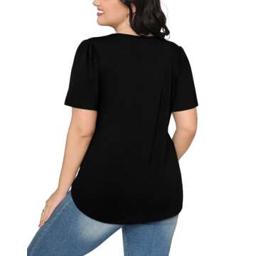 Womens Black T Shirts Short Sleeve Dressy Casual Business Work Blouses Summer Tops Pleated Front S