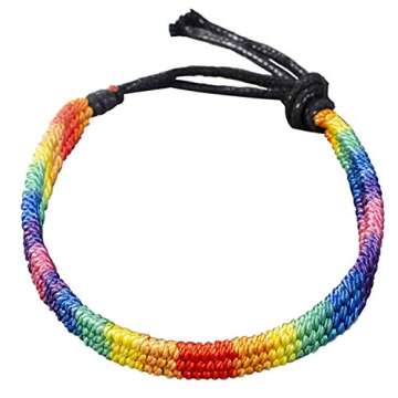 Nanafast Rainbow LGBT Pride Bracelet Handmade Braided Friendship String Bracelet for Gay & Lesbian LGBTQ Wristband Adjustable Size Black String