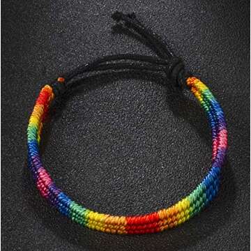 Nanafast Rainbow LGBT Pride Bracelet Handmade Braided Friendship String Bracelet for Gay & Lesbian LGBTQ Wristband Adjustable Size Black String