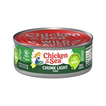 Chicken of the Sea Chunk Light Tuna in Water, 5 Ounce Cans (Pack of 24), Wild Caught Canned Tuna, 25% Less Sodium