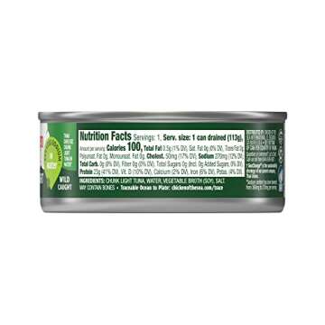 Chicken of the Sea Chunk Light Tuna in Water, 5 Ounce Cans (Pack of 24), Wild Caught Canned Tuna, 25% Less Sodium