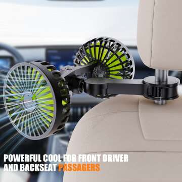 Dual Head USB Car Cooling Fan for Backseat Comfort