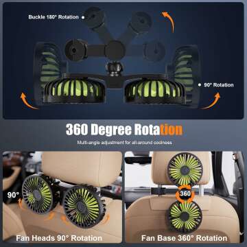 Dual Head USB Car Cooling Fan for Backseat Comfort