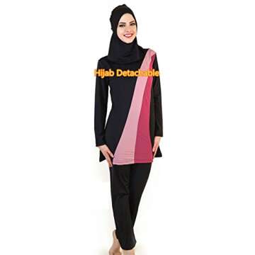 YEESAM Muslim Swimsuits for Women, Long Sleeve Islamic Burkini Modest Swimwear (Black Rainbow, Asia L (Ref. US Size 6-8))