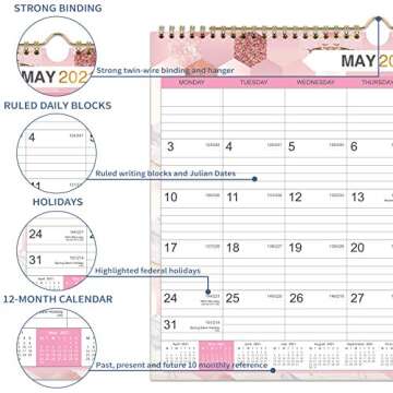 2021-2022 Desk Calendar - Large Desk/Wall Calendar 2-in-1, 22" x 17", 18 Monthly Calendar, July 2021 - December 2022 with Corner Protectors, Ruled Blocks - Black Floral