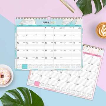 2021-2022 Desk Calendar - Large Desk/Wall Calendar 2-in-1, 22" x 17", 18 Monthly Calendar, July 2021 - December 2022 with Corner Protectors, Ruled Blocks - Black Floral