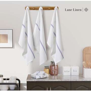 LANE LINEN Kitchen Towels Set - 100% Pure Cotton Dish Towels for Kitchen, Super Absorbent Kitchen Hand Towel, Blue Tea Towels, Soft & Durable Dish Cloths, Pack of 12 – 15”x25”, Blue Stripe