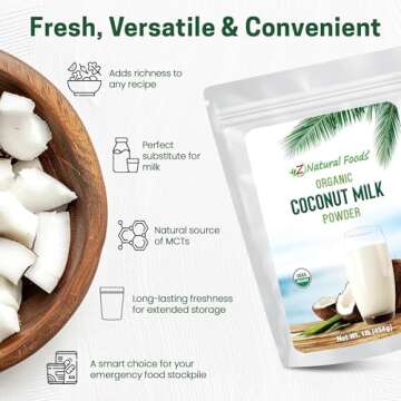 Z Natural Foods Organic Coconut Milk Powder - All-Natural Vegan Dairy-Free Alternative with MCTs - Unsweetened Coconut Creamer for Coffee & Smoothies - Gluten-Free, Non-GMO, 1 lb