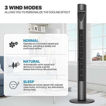 mollie Oscillating Quiet Tower Fan with Remote Control 3 Speeds 12H Timer Portable LED Display 38 Inch Electric Air Circulator Cooling Floor Standing Fan for Home Bedroom Office Living Room Gray