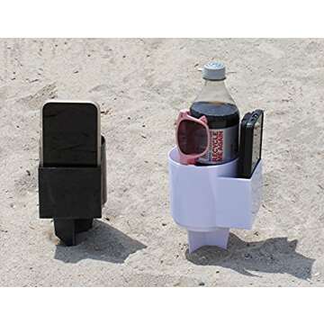 Set of 2 Sand Beach Cup Holder with Pocket - Multifunctional Spike Design for Beverage Phone Sunglass Key - Ideal for Beach, Garden, Picnics, Festivals and Outdoor Concerts