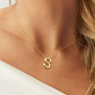 MTINEAPS Gold Initial Bubble Letter Necklace