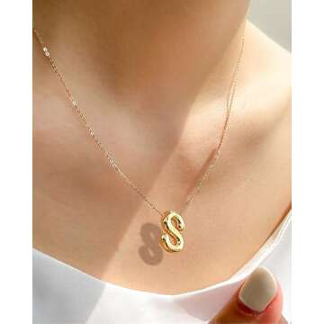 MTINEAPS Gold Initial Bubble Letter Necklace