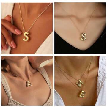 MTINEAPS Gold Initial Bubble Letter Necklace