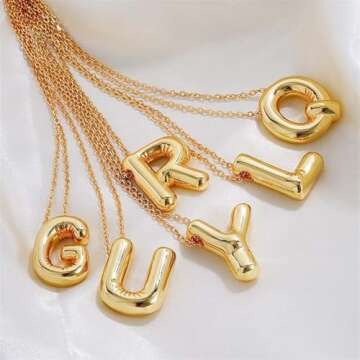 MTINEAPS Gold Initial Bubble Letter Necklace