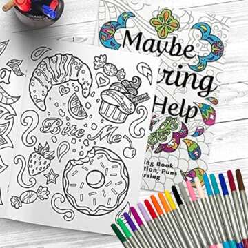 Maybe Swearing Will Help Adult Coloring Book Set - for Adults Relaxation with Markers in a Case - Motivational Swear Word Anxiety Relief - Color Cuss & Laugh Your Way to Less Stress