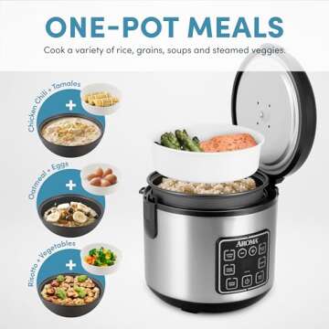 AROMA 4-Cup Digital Rice Cooker & Steamer - Stainless Steel, Multicooker