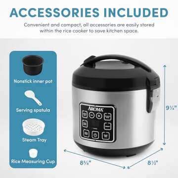 AROMA Digital Rice Cooker & Steamer - 4 Cup Capacity