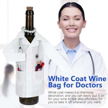 White Wine Bag for Nurse Practitioner Gifts, Felt Wine Bottle Clothes, Liquor Bottle Wrapping Cover with Necklace Capsules Decorations, White Coat Ceremony Gifts for Women Doctor Graduation Party