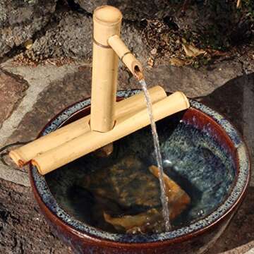 Bamboo Accents Zen Garden Water Fountain Kit - Adjustable Spout with Smooth Matte Finish, Includes Submersible Pump - Ideal for Indoor & Outdoor Use, Container Not Included (12" Adj Half-Rounds)