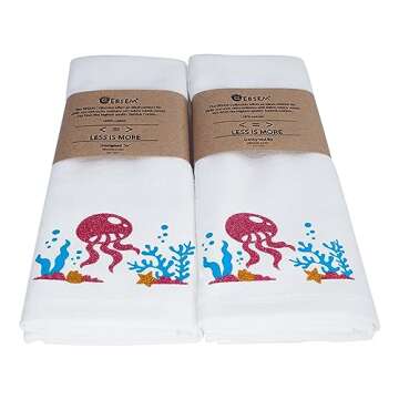 Ebsem Marine & Sea Life Hand Dish Towel 2 Pieces Set Premium Quality Turkish Towels Super Soft, Plush and Highly Absorbent Hammam Gym Nautical Yacht Boat Design (White, Jellyfish)