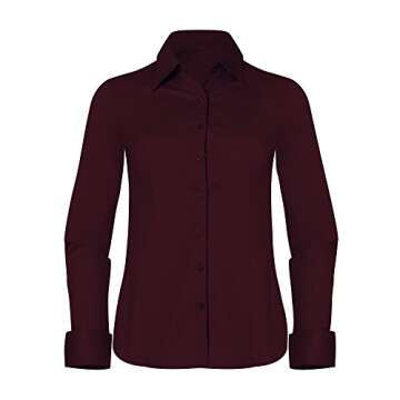 PIER 17 Button Down Shirts for Women, Tailored Long Sleeve Casual Business Professional Office Work Collared Dress Blouse Burgundy