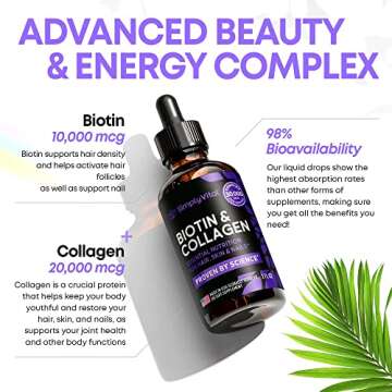 SimplyVital Liquid Biotin & Collagen - Hair, Skin & Nails Vitamins with Biotin 10000mcg & Collagen Peptides - Made in USA - Liquid Collagen for Healthy Skin - Biotin for Hair Growth Support - 2 fl oz